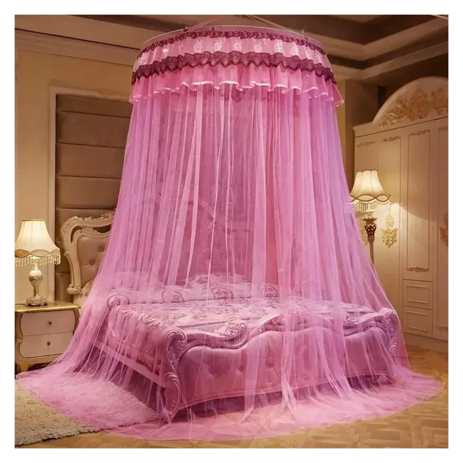 Baldacchino e Zanzariera da Letto Tenda a cupola rotonda romantica con zanzariera a da palazzo 1-2 m(Color 14,1.8m (6 feet) bed)