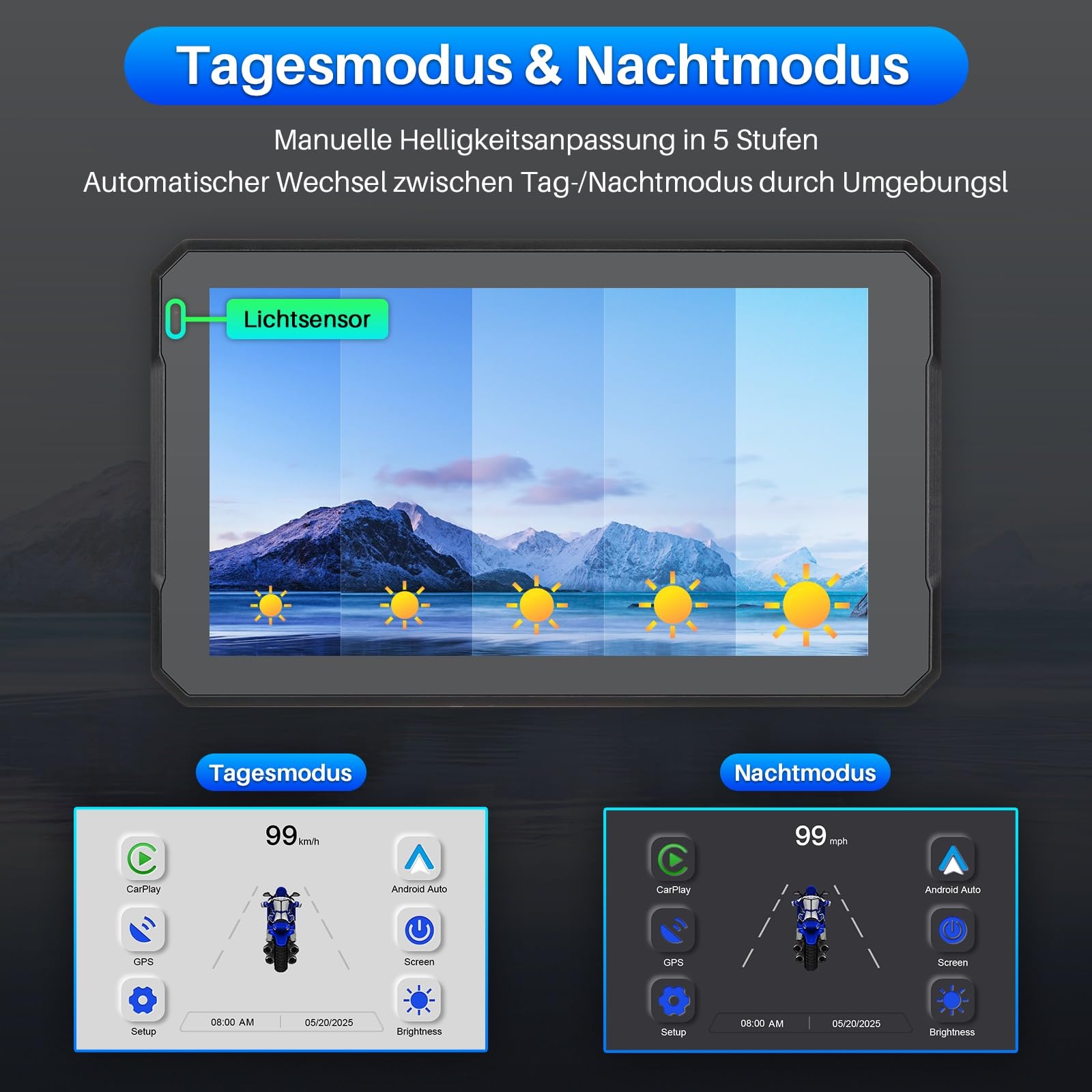 Motorrad Carplay für BMW Motorrad 7 Zoll Bildschirm Wireless CarPlay & Android Auto, GPS Navigation, Bluetooth, Wasserdichter Touchscreen Motorradnavigationsgerät, Kompass, Siri/Google_Assistant