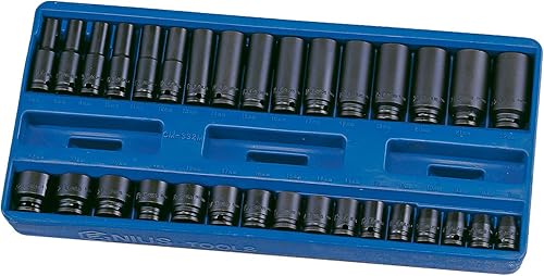 Genius Tools Juego de 32 piezas de 3/8 pulgadas Dr. Metric Deep Impact Socket Set CM-332M – Incluye 3/8 pulgadas de profundidad y estándar de