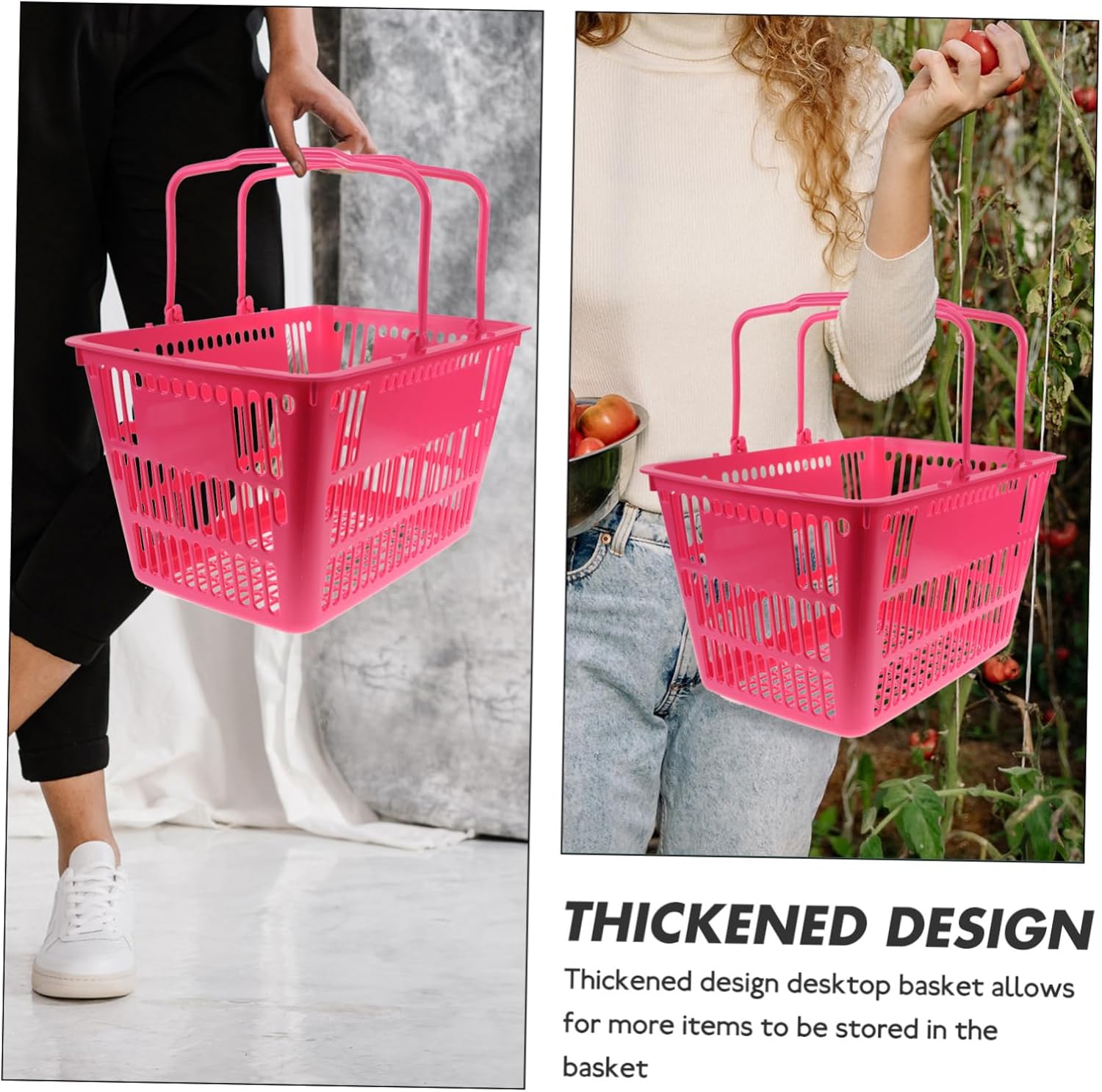 Desktop Grocery Basket Storage Container Medium Pink Handheld Organizer for Cosmetics Sundries and Supermarket Use Lightweight Sturdy Easy to Clean