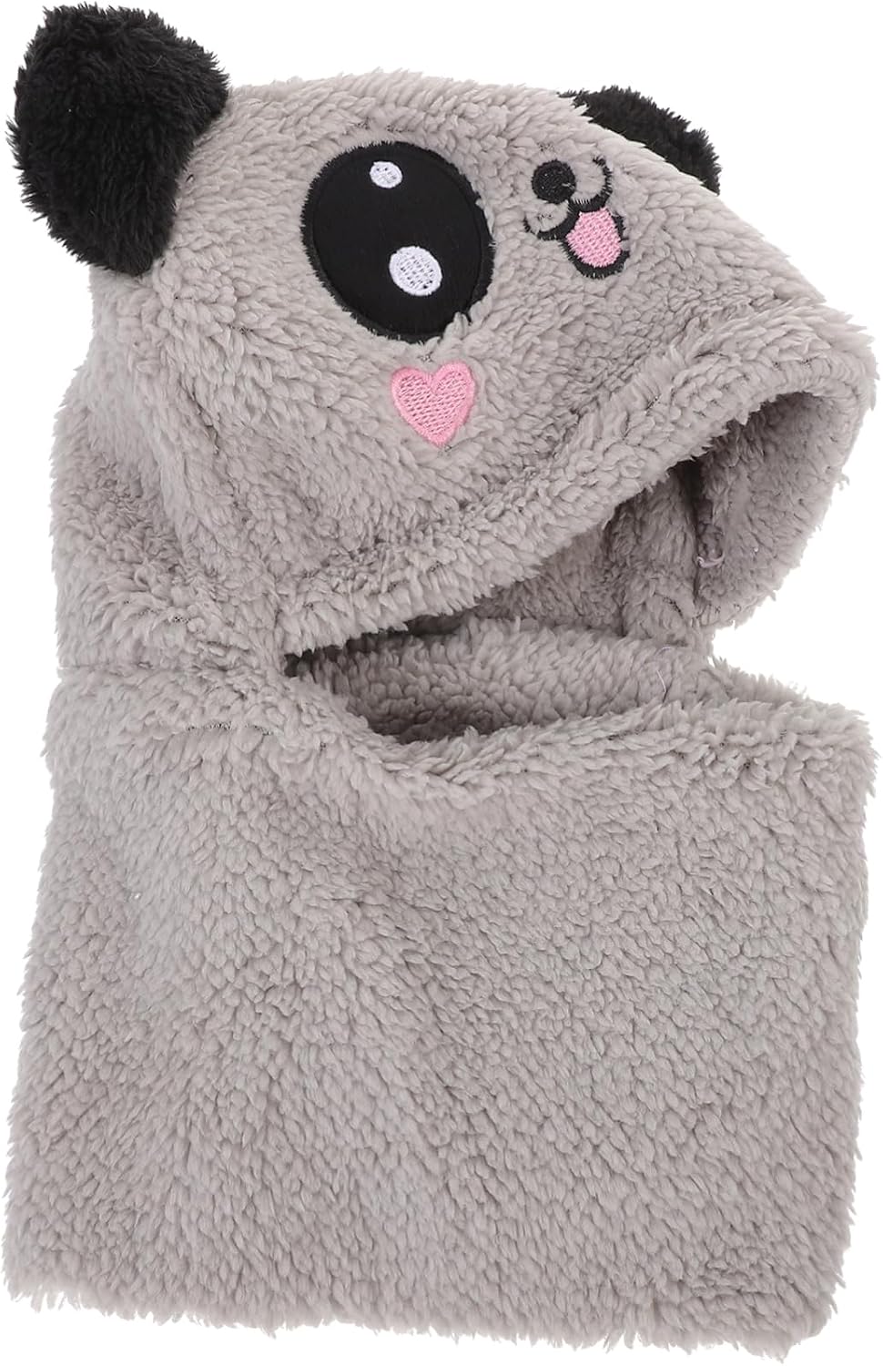 Kids Hooded Scarf with Ears Windproof Winter Neck Warmer Grey