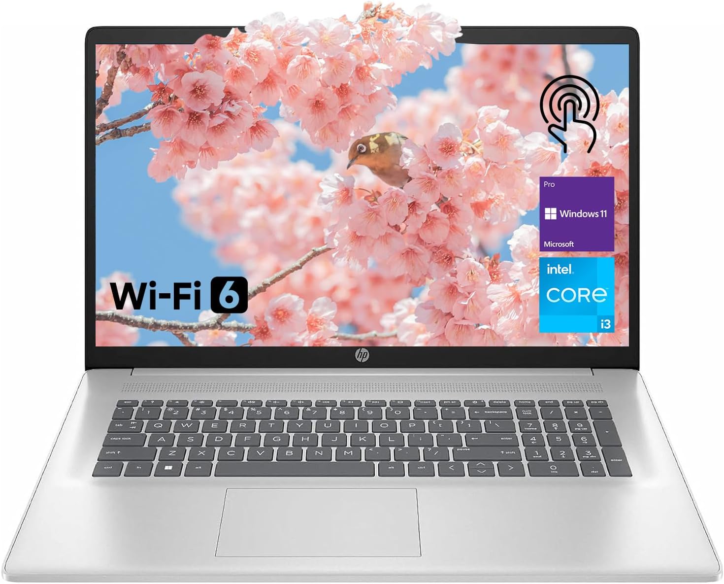 High-Performance Laptop, 17.3" HD+ Touchscreen, 8-Cores Intel i3-N305, 16GB RAM, 128GB eMMC + 512GB PCIe SSD, Webcam, HDMI, Numeric Keypad, Wi-Fi 6, Windows 11 Pro, Silver