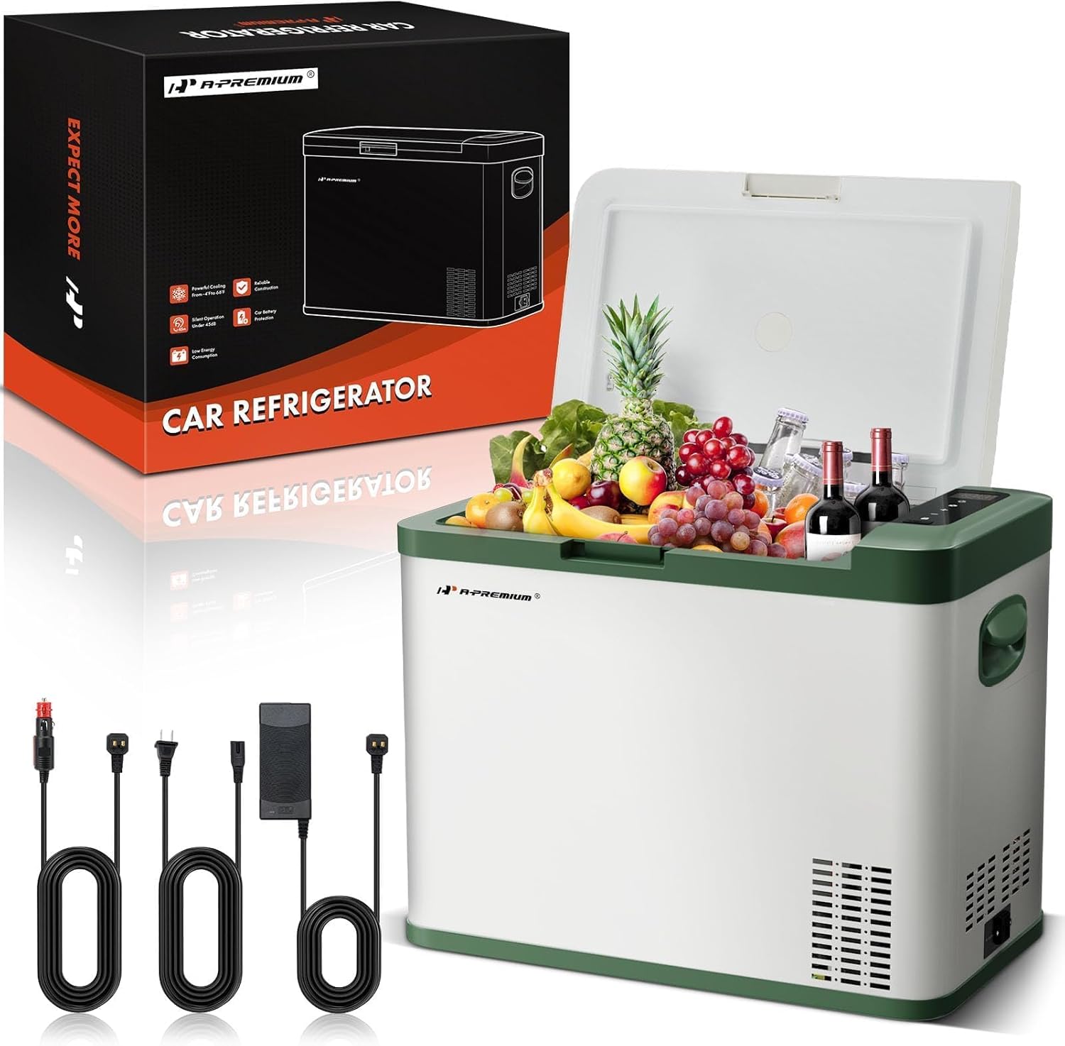 A-Premium 12 Volt Refrigerator 37QT/34.9L Portable Car Fridge Cooler, -4°F~68°F Portable Freezer Fast Cooling with 12/24V DC & 110/240V AC for Truck Outdoor Camping RV Roadtrips and Home Party Use