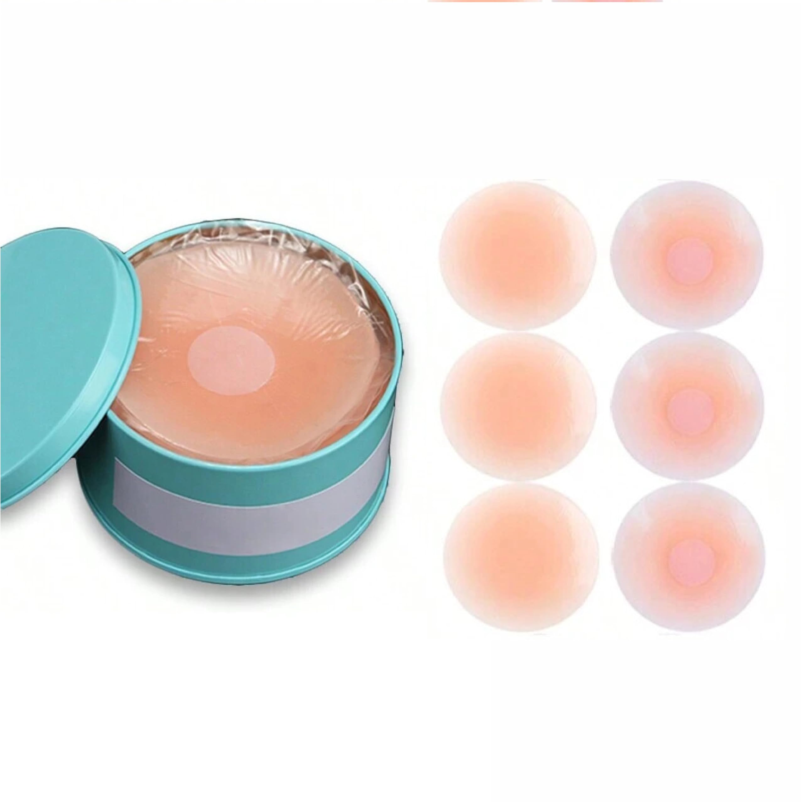 Generic6Pcs Invisible Round Self Adhesive Silicone Nipple Breast Pads Cover Patch with Tin Container Bare Feeling Silicone Breast Lift Adhesive Women's Strapless Reusable Sticker Breast Cover Patch, 11 Years