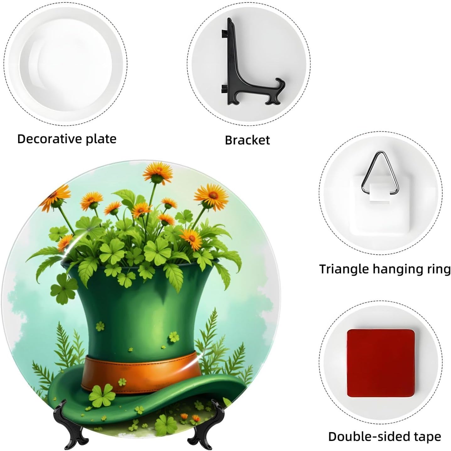 Saint Patrick Celebration Style Ceramic Plate Display Decorative Plate With Stand Wall Hanging Plate For Home Decor 10 Inch