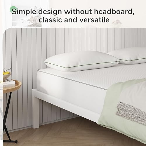 Miniatura 3 de Novilla Marco de cama individual sin cabecero, marco de cama de plataforma de metal, no necesita somier, resistente, soporte de listones de madera,