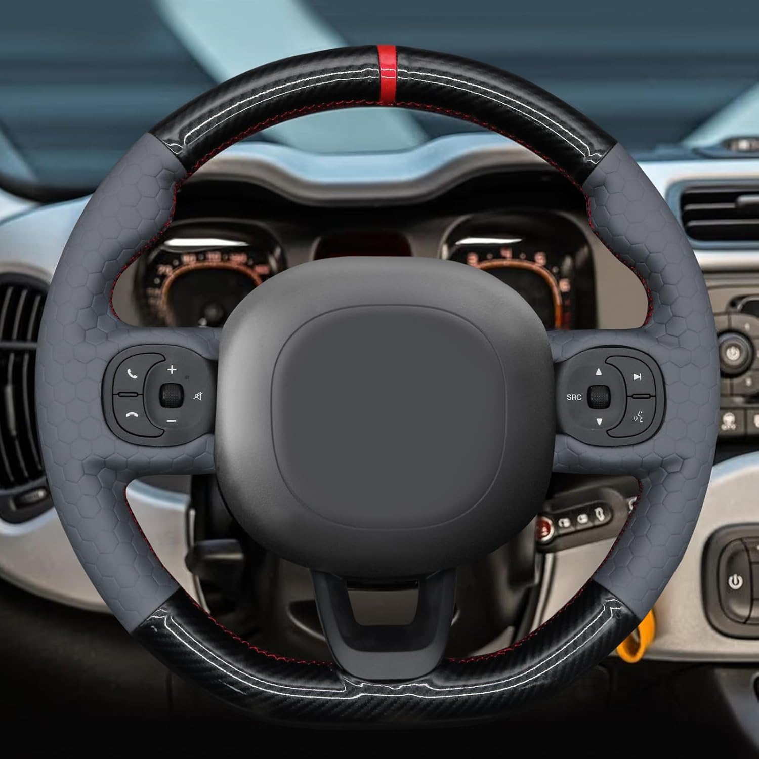 MEWANT Hand Sewn Steering Wheel Cover Wrap for Fiat Panda 2012-2025 Steering Wheel Accessories for Fiat Panda 2012-2025