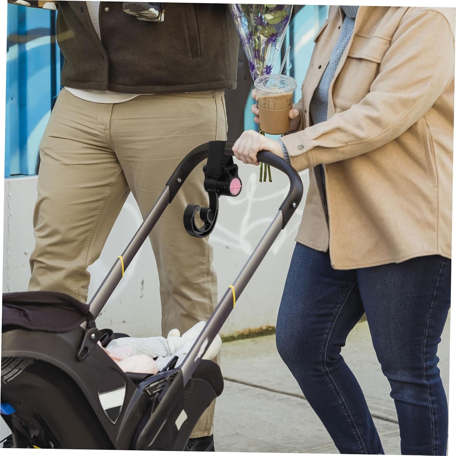 2Pcs Stroller Hooks for Bags Rotating Design Easy Attachment No Drilling Required Convenient for Hanging Diaper Bags Lightweight Portable