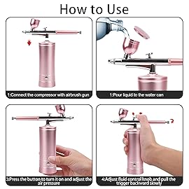Airbrush Kit Air Brush Kit With Air Compressor Nail Charms Wireless Air Brush for Barber, Nail Art, Cake Decor, Makeup, Model Painting (Pink - with extension tube)