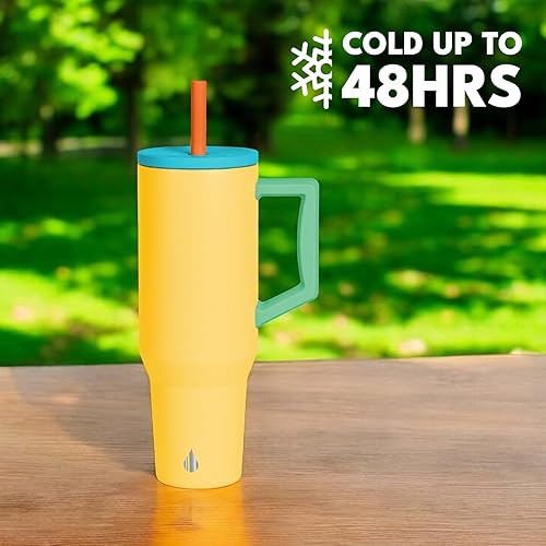 Miniatura 4 de Elemental Vaso de 40 onzas con asa y popote - A prueba de derrames, aislado de acero inoxidable para uso diario - Taza de café de viaje con 2
