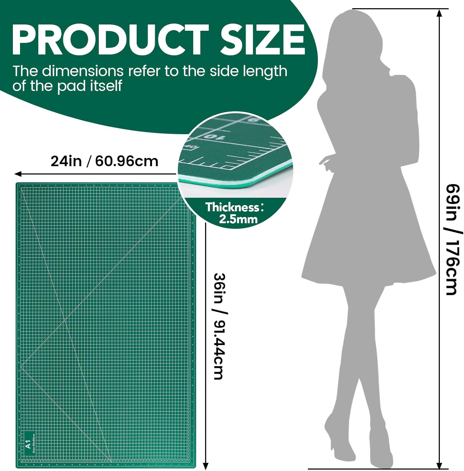 Large Cutting Mat 24"x36", 1 Pack Double-Sided 5-Ply Self Healing Sewing Cutting Mat, Cutting Mats Board for Crafts-Sewing, Fabric, Quilting, Scrapbooking Project