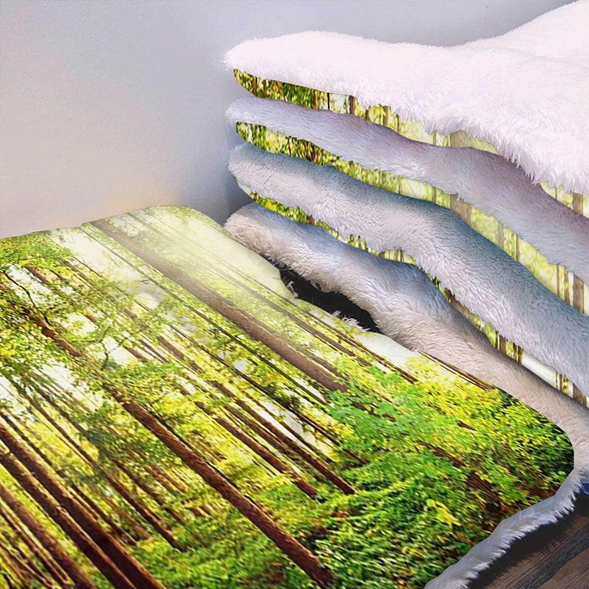 review Green Brown Ultra Soft Dog Cat Bed Mat Sunrays seen Through Trees Scenery Self Warming Crate Pad with Soft Sherpa Top for Dogs, Cats, Pets by Forest Scenic 18