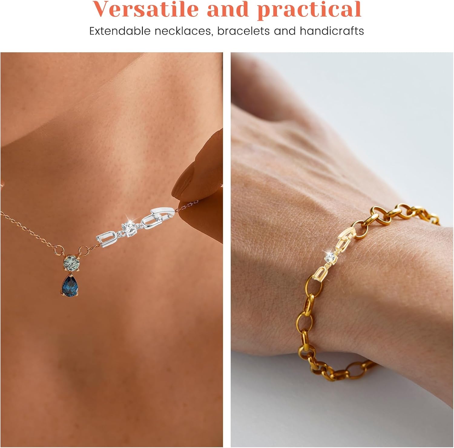 3pcs Necklace Bracelet Extenders, Crystal Rhinestone Foldover Extension Clasp Set Gold/Silver/Rose Gold Plated for Bracelet Necklace and Jewelry Making,1.1x0.2 Inch - Image 4