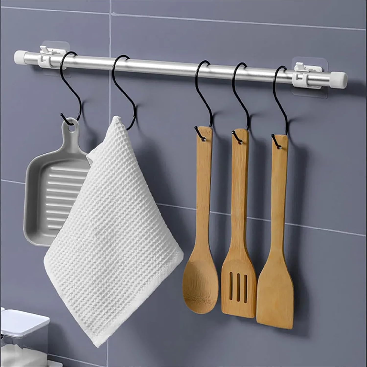 Curtain Rod Bracket 24Pcs Self Adhesive Hooks Punch-Free Curtain Rod Clip Hook Telescopic Rod Holder Fixed for Hardware Replacement