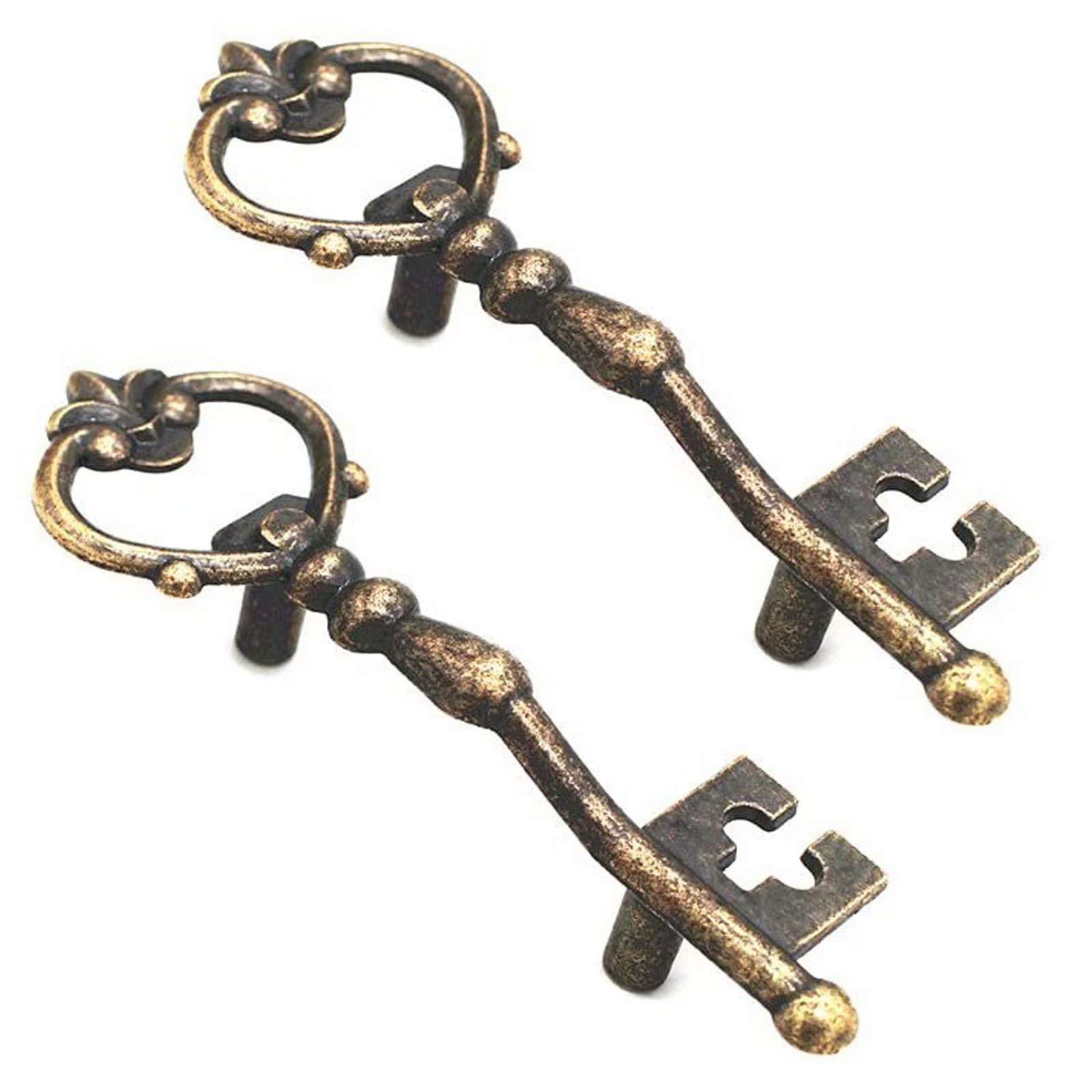 XYXZYX Cabinet Knobs，20pcs Antique Zinc Alloy Bronze Knobs Pulls Handles-Antique Key Shape Decorative Kitchen Cabinet Cupboard Furniture Door Drawer Knobs Pulls Handles Hardware Decor(2 Pcs)(2 Pcs)
