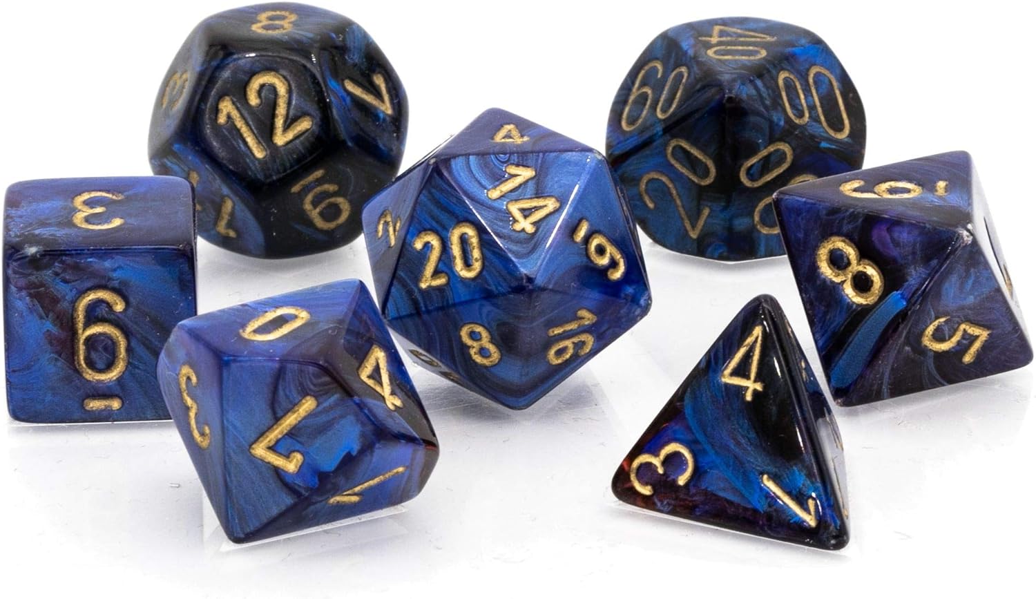 Scarab Royal Blue/gold 7 Die Set Polyhedral