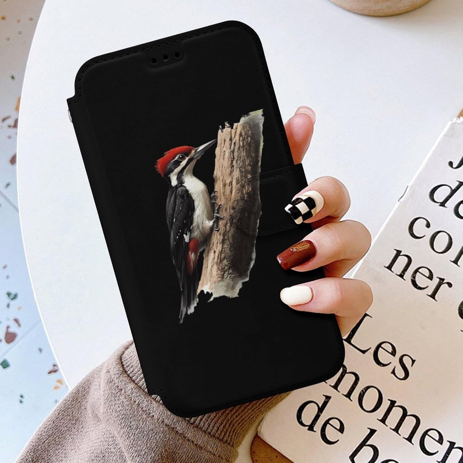 Woodpecker Compatible with iPhone 16/16 Plus/16 Pro/16 Pro Max/16 E Case Phone Wallet Card Holder Flip Cover with Wrist Strap