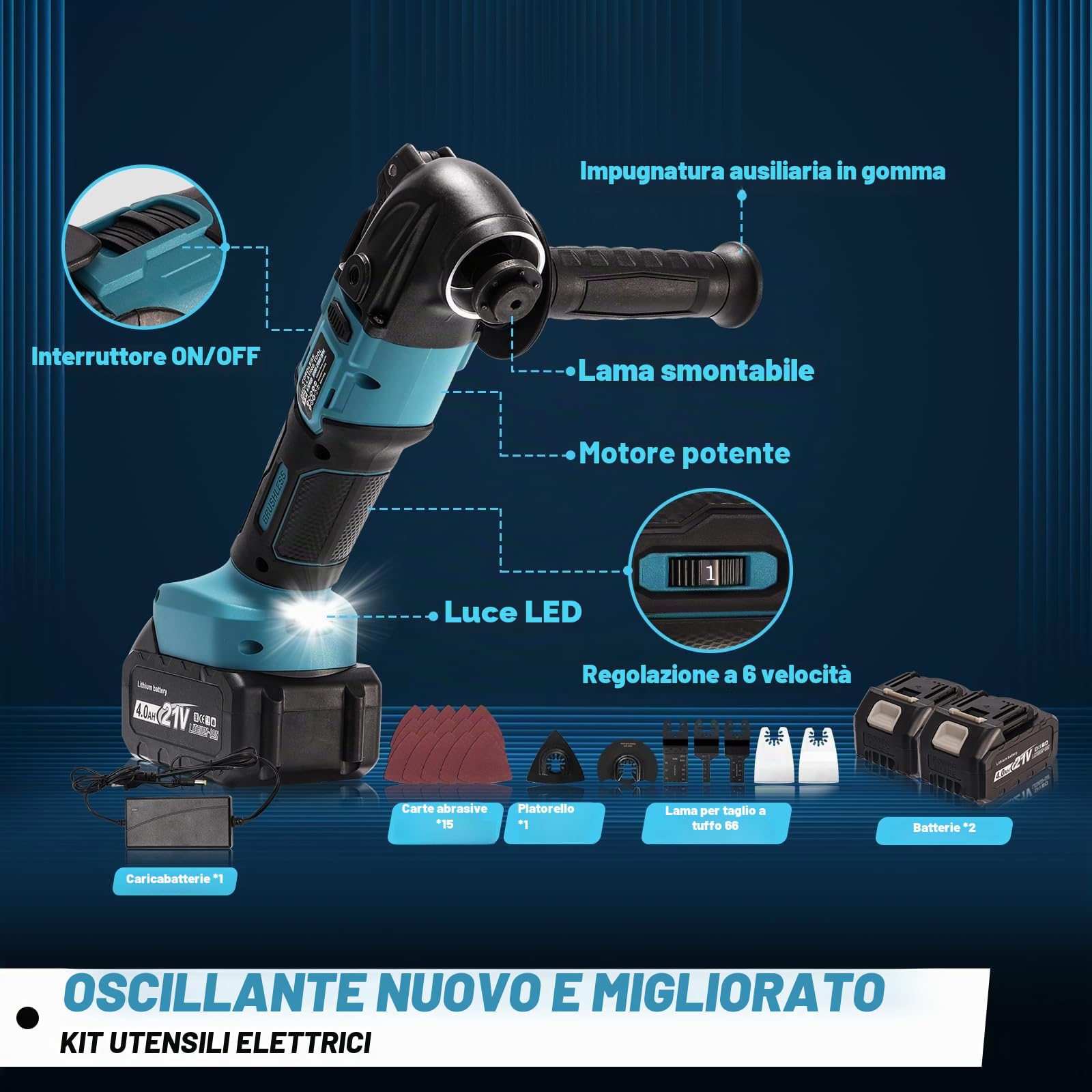 YEARTOP Strumento Multifunzione a Batteria con 2 Batterie da 4000 mAh