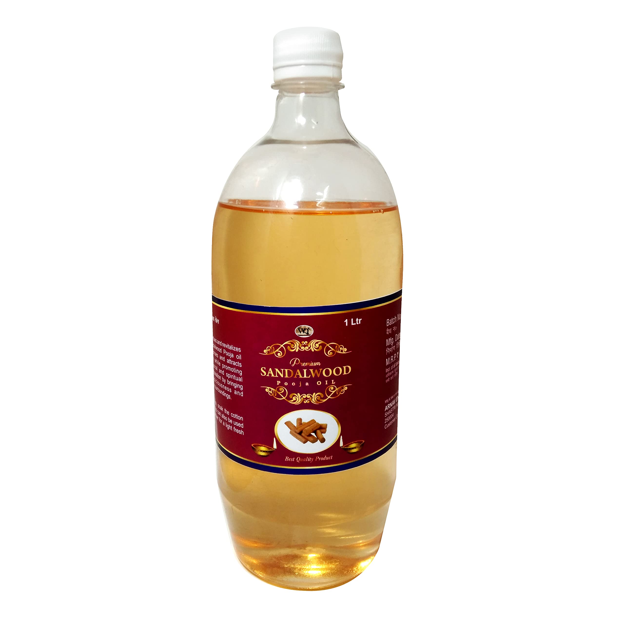 WQT- Premium Sandalwood Pooja oil - (1000 ML) For Religious Ceremonies and Akhand Jyot and Havan Kund Poojan