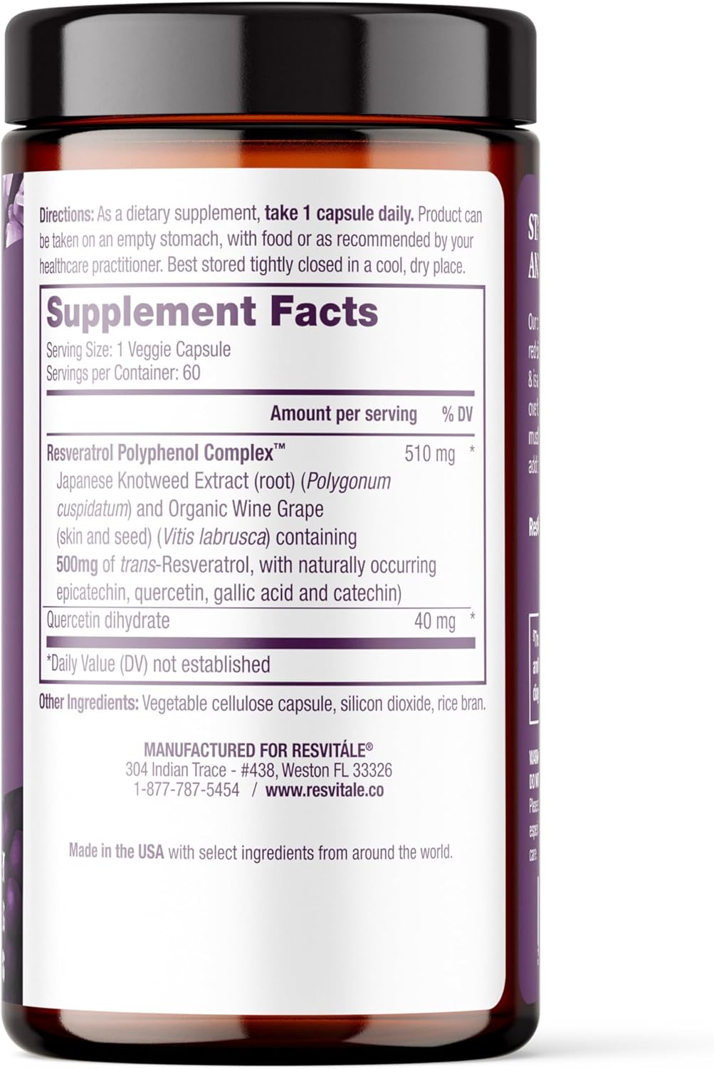 ResVitále Resveratrol 500 mg - Resveratrol Supplement for Men and Women - 60 Veggie Capsules