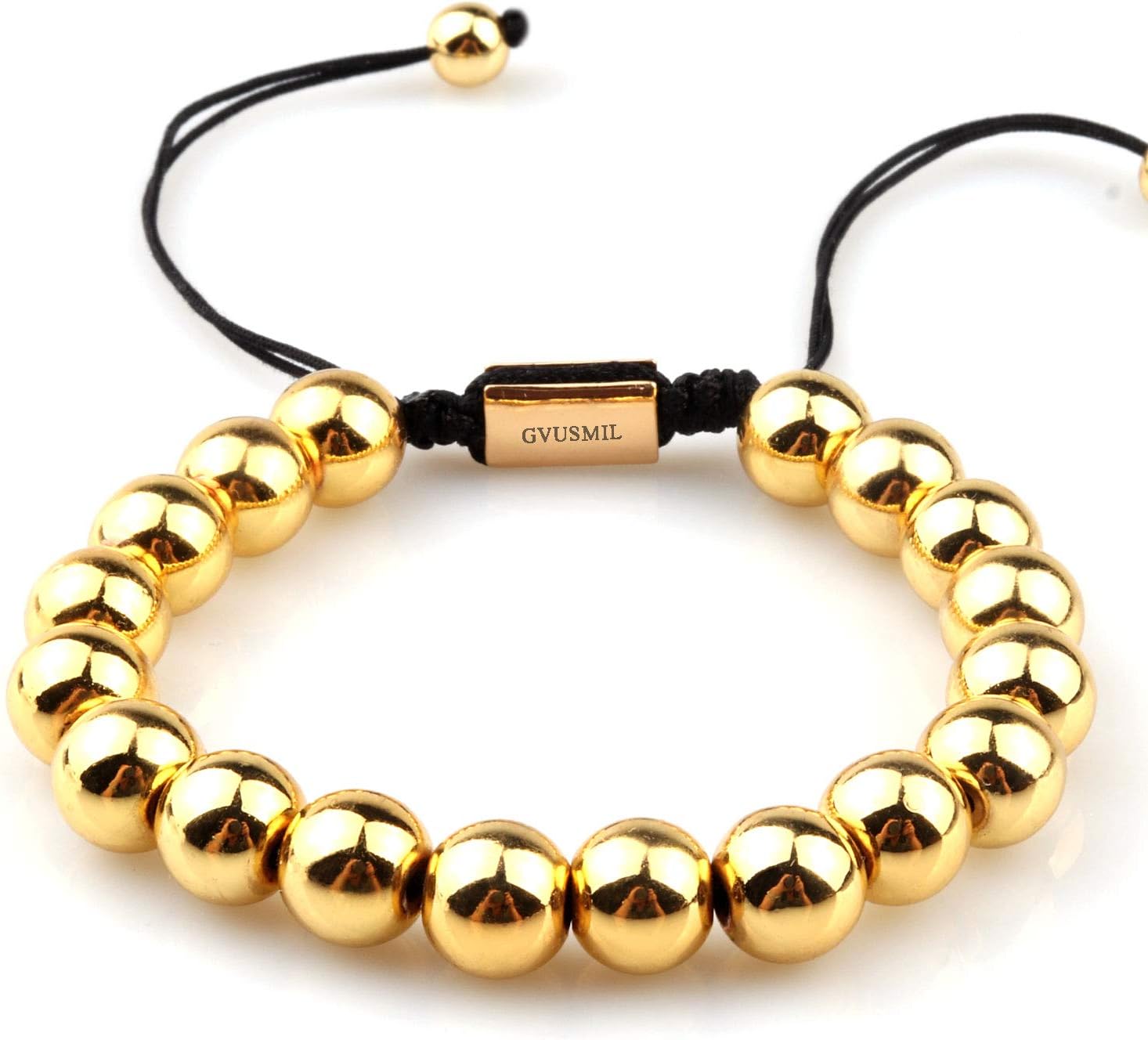 GVUSMIL 14k Gold Plated 8mm Copper Beads Bracelet Charm Golden Jewelry for Men Women