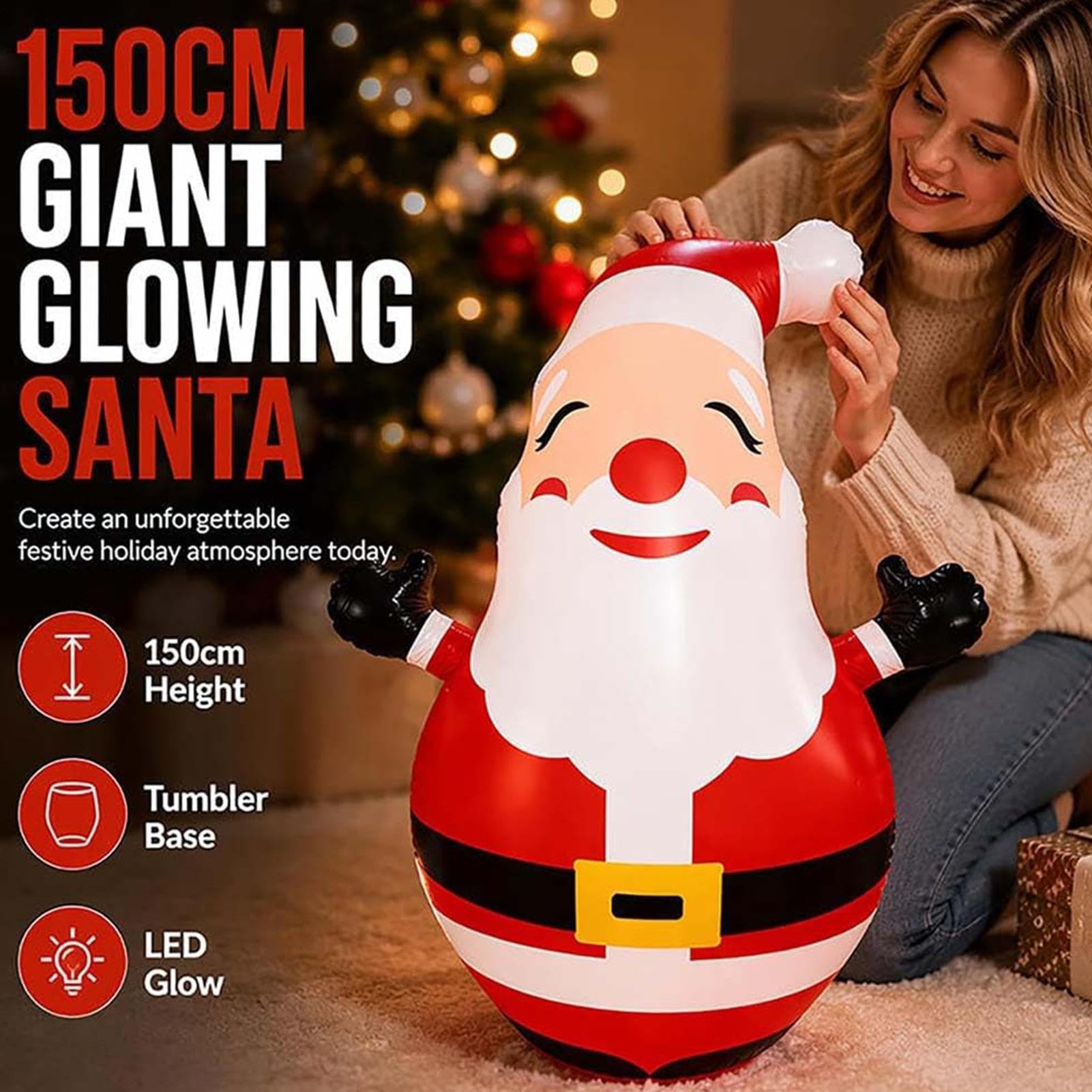Decoraciones Navideñas Hinchables Para Jardín Festivo Con Luces LED, 150 Cm | Decoración Navideña Hinchable Para Suelo Parque Entrada Delantera De Tienda Exterior Jardín Césped