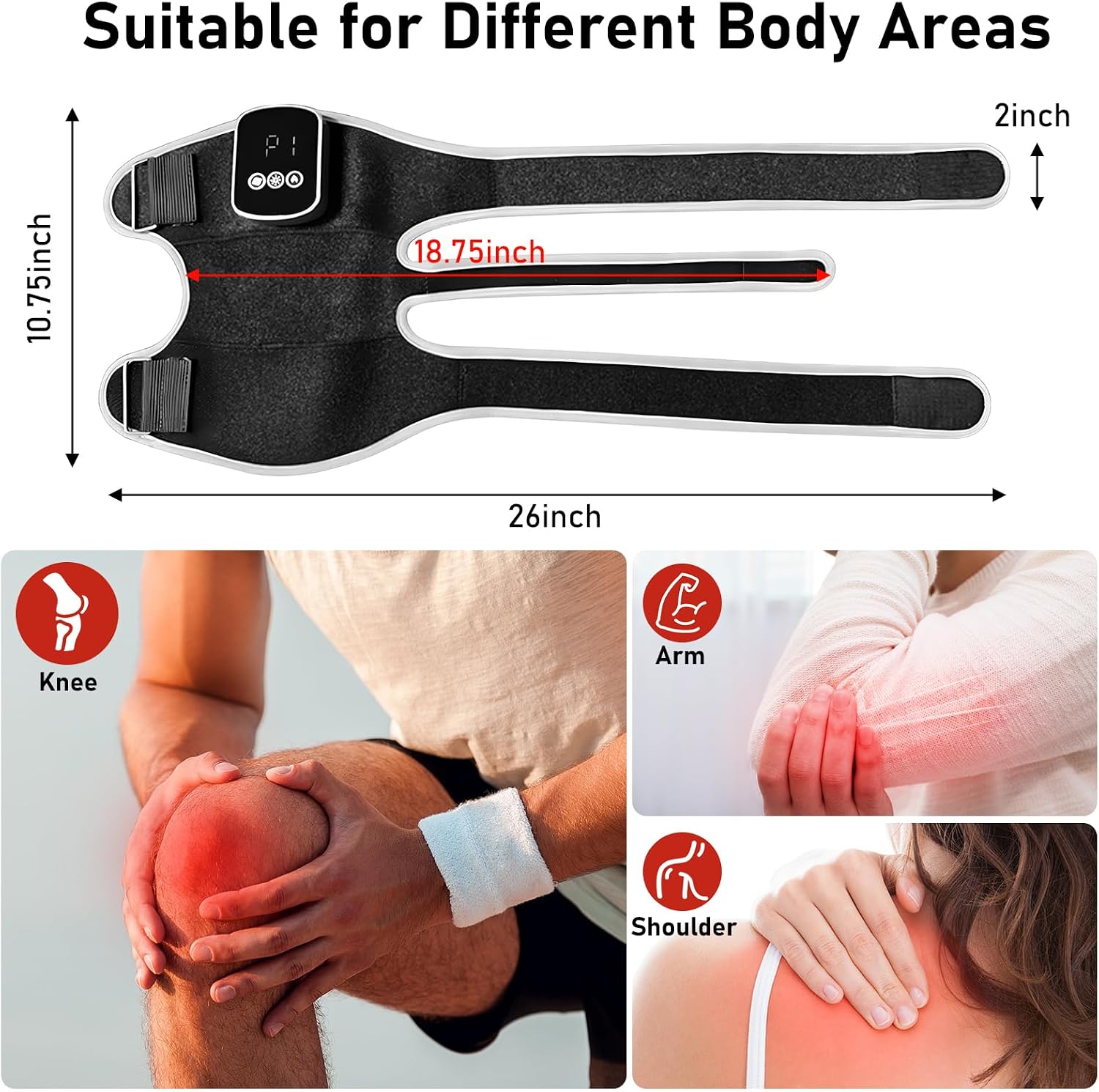 Longzhuo Heated Knee Massager, 5 Heating Levels & 3 Vibration Heating Pad for Knee Pain Relief, Knee Massager with Heat and red Light Therapy, Gifts for Seniors Men Women
