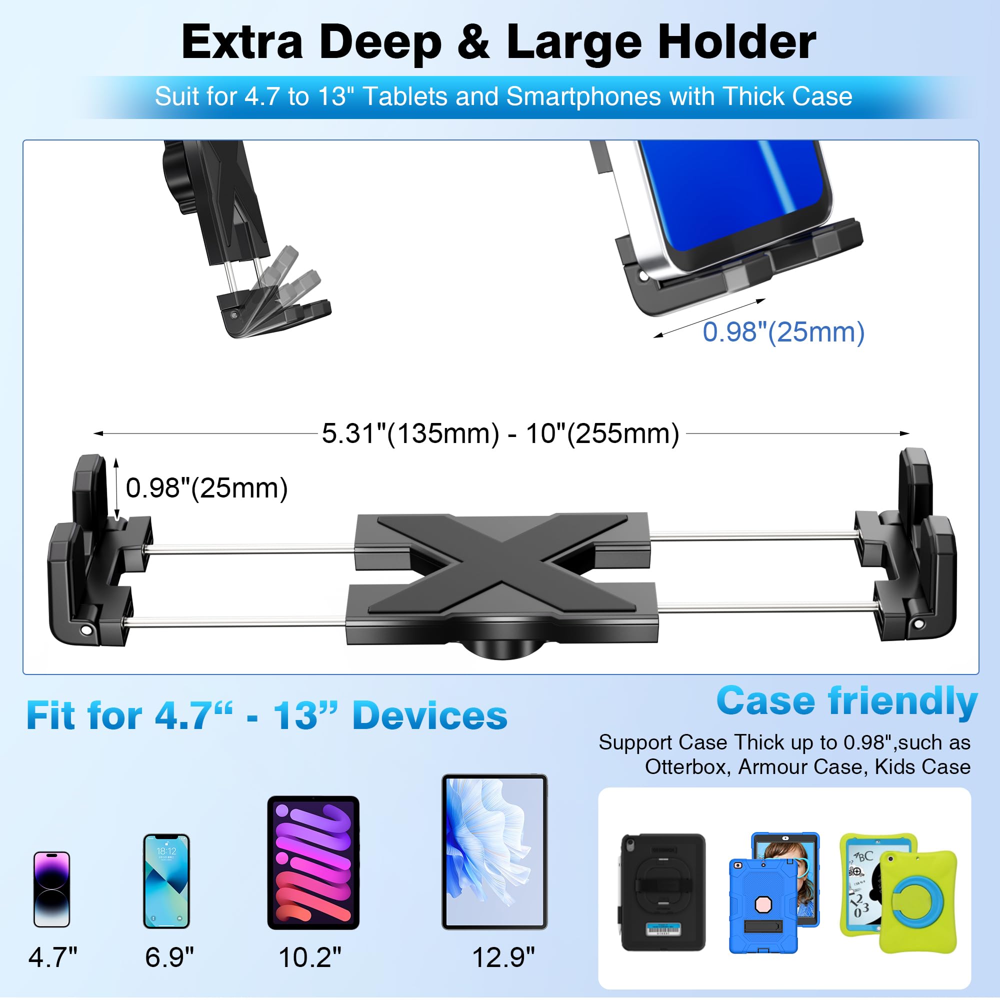 Uchwyt na kubek samochodowy uchwyt na tablet, uchwyt samochodowy na iPada z 38.1 cm regulowanym ramieniem stojak do tabletu iPhone 11.9-33.0 cm, iPad Pro Air Mini, Fire, iPhone 16 15, Galaxy