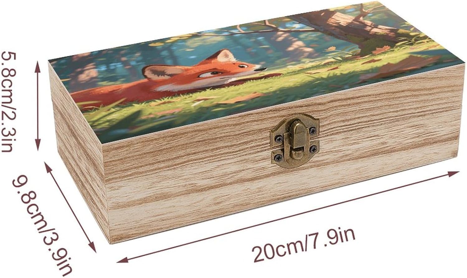 Leisure Fox Wooden Storage Box Vintage Style Wooden Storage Case with A Hinged Lid Memory Treasure Boxes Decorative Jewelny Photos for Organizer 7.9 * 3.7 * 2.3 Inch image 2