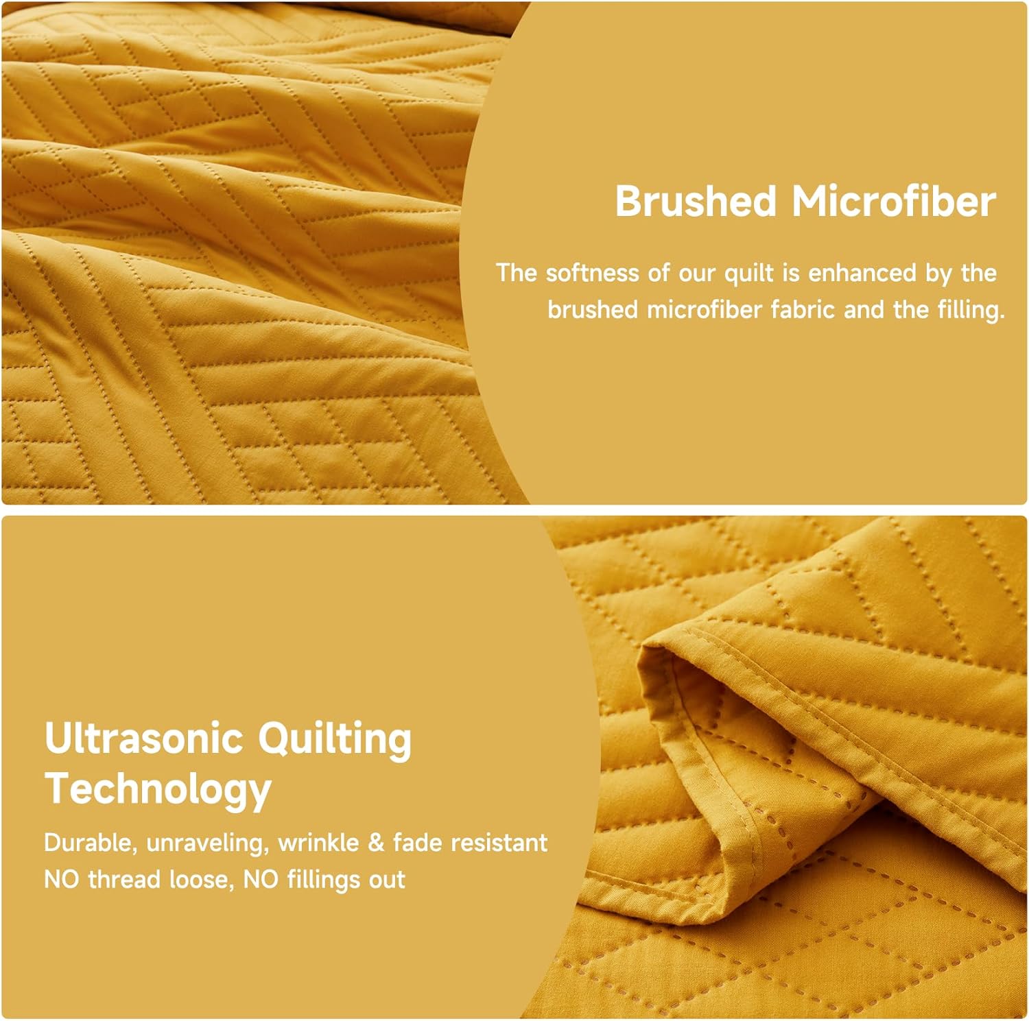 Lavsiry Mustard Yellow Quilt Queen Size with Striped Pattern, Lightweight Soft Summer Thin Microfiber Bedspread & Coverlet Bedding Set for All Seasons - 3 Piece(1 Quilt, 2 Pillow Shams)