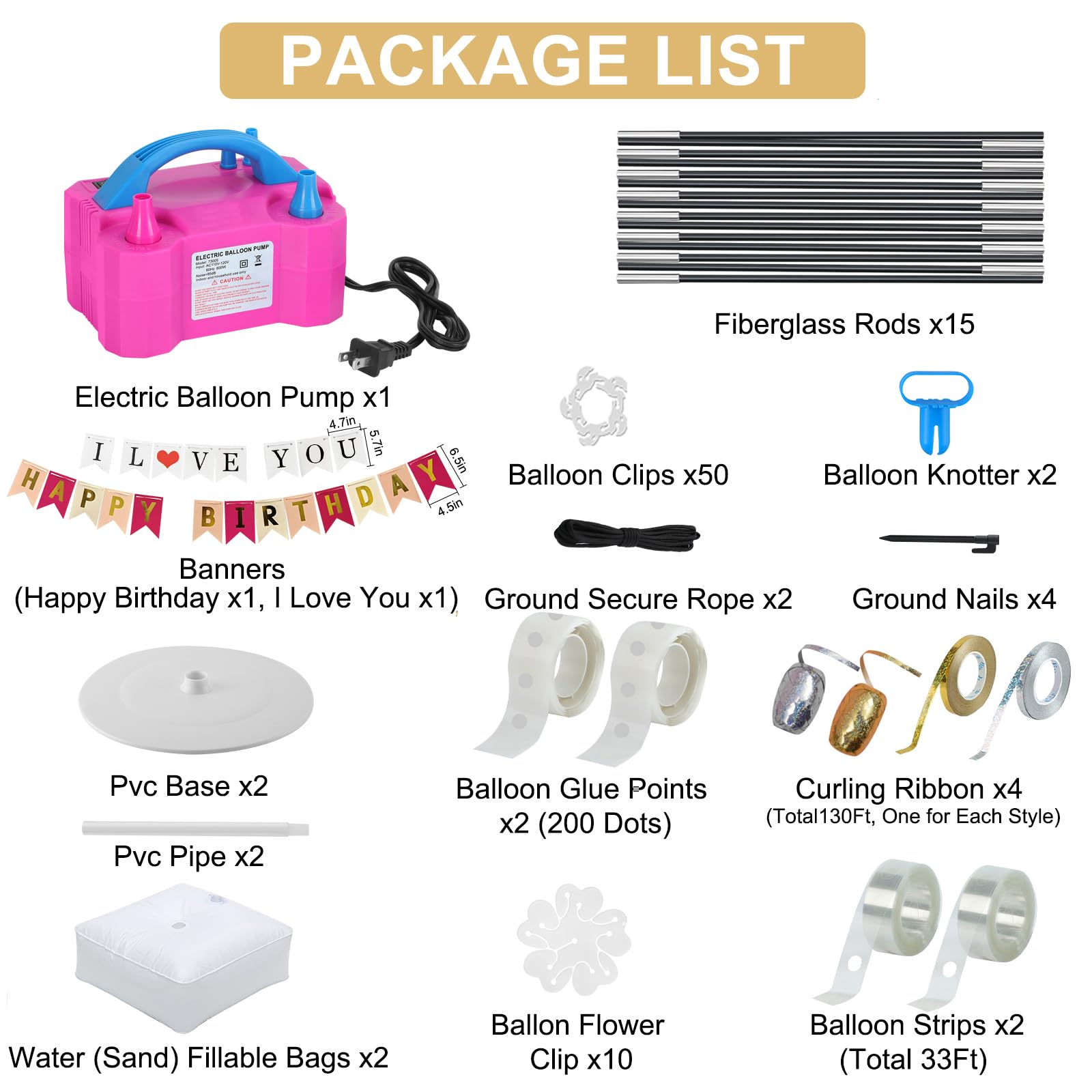 Prakin 4-in-1 Balloon Arch Kit - 10ft Wide & 9ft Tall Adjustable Balloon Arch Stand, Balloon Arch Frame With Base - Electric Pump - Banner For Wedding Baby Shower Birthday Graduation Party Decorations