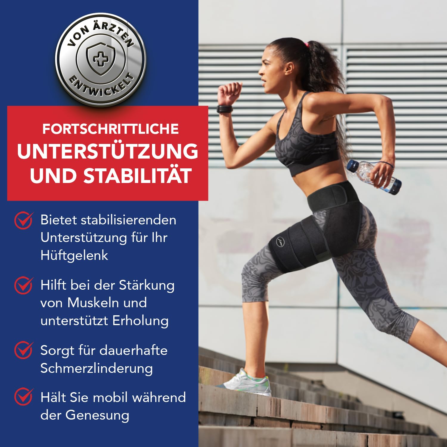 Von Ärzten Entworfen, Stabilisierende Oberschenkelbandage, Hüftgelenkstütze für Ischias-Schmerzlinderung, Piriformis-Syndrom, Oberschenkelkompression, Hamstring-Hüftbandage für Frauen & Männer, S/M