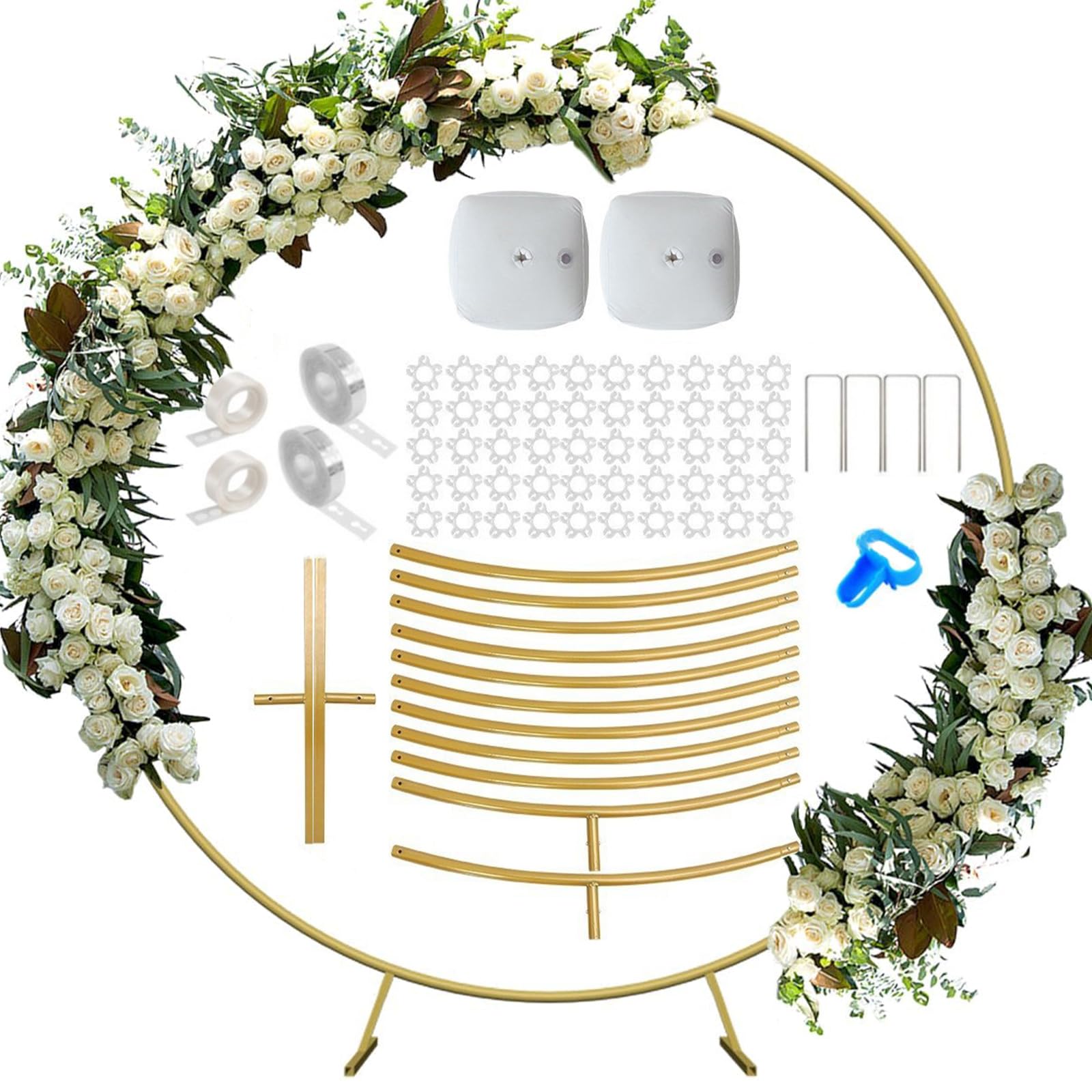 WEMOVE Round Balloon Arch Kit, 7.2 Ft Circle Backdrop Stand Metal Balloon Arch Frame Set Large Ring Backdrop, Balloon Column Kit with Base for Birthday Party Wedding Baby Shower Graduation Decoration