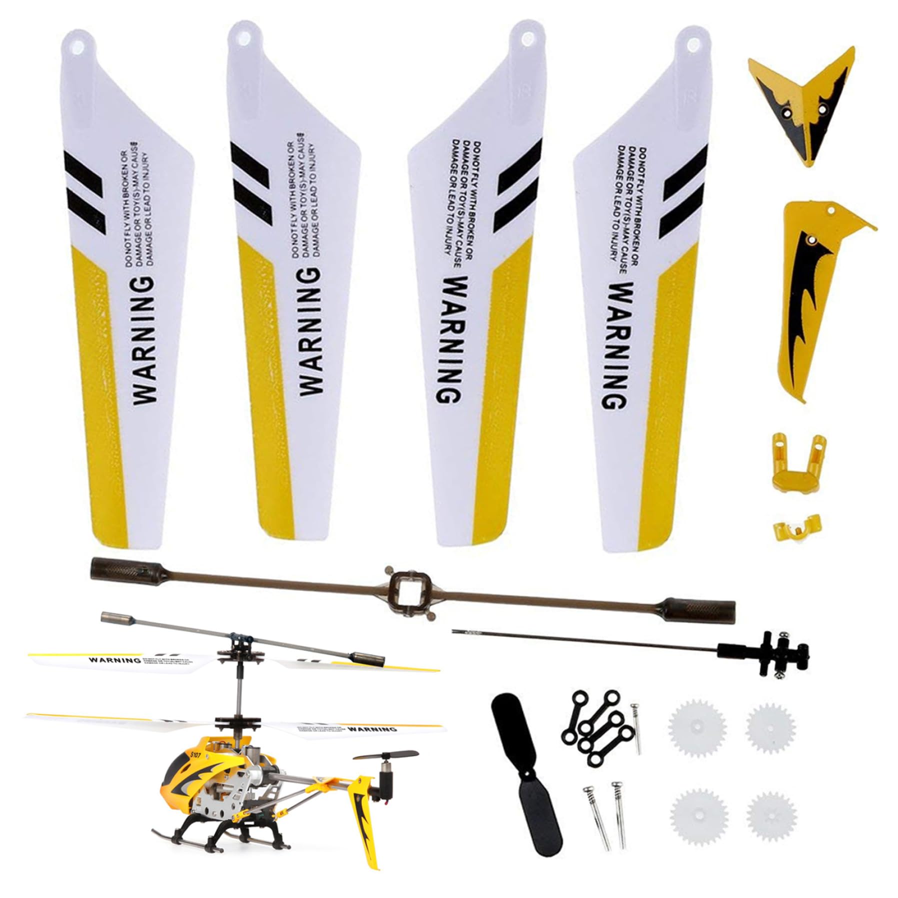 NIDONE RC Helicopter Replacement Part, 1 Set DIY Yellow Stylish Helicopter Toy Parts, Main Shaft Tail Decoration Propeller Balance Bar for S107g