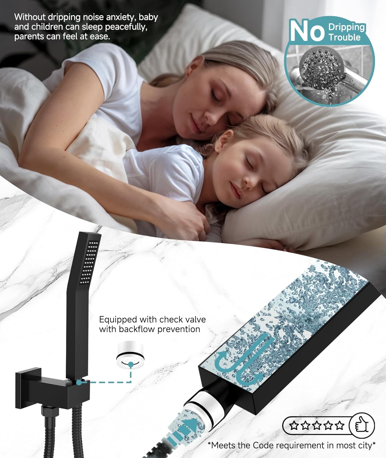 SR SUN RISE Shower System Bathroom 10 Inch Rainfall Shower Head & Handle Set Wall Mounted Rain Shower Faucet Set Matte Black - Image 5