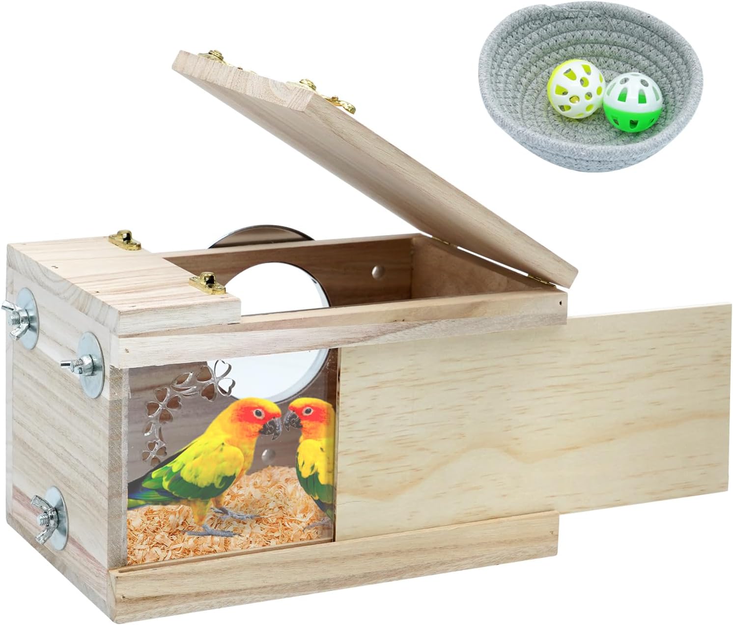 Bird Nest Box Wooden Parakeet Breeding Nest for Lovebirds Parrotlets Mating Box for wildbirds Pet Budgie Cage House Cockatiel Hatching Coops