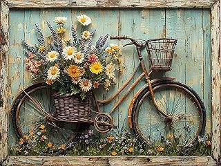 NWQZBYHT Bicycle Diamond Art Kits for Adults,Flowers 5D Diamond Painting Kits for Beginner,DIY Round Diamond Dots Gem Painting kit for Adults, Paint by Diamonds Pictures Crafts Home Decor 16x12 Inch