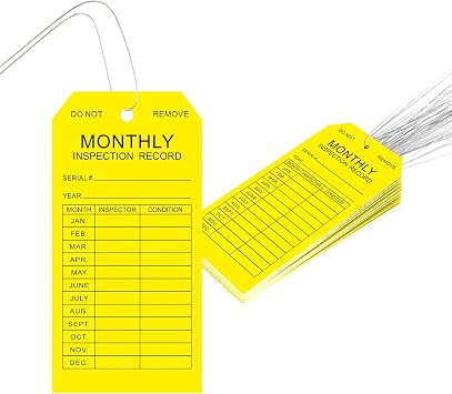 Monthly Inspection Tags 100-Pack, PVC-Plastic Tear & Water Resistant,Safety Tags with with Wires Attached,Inspection Record Tag for Scaffolds, Ladders, Fire Extinguisher, Inventory, Machinery