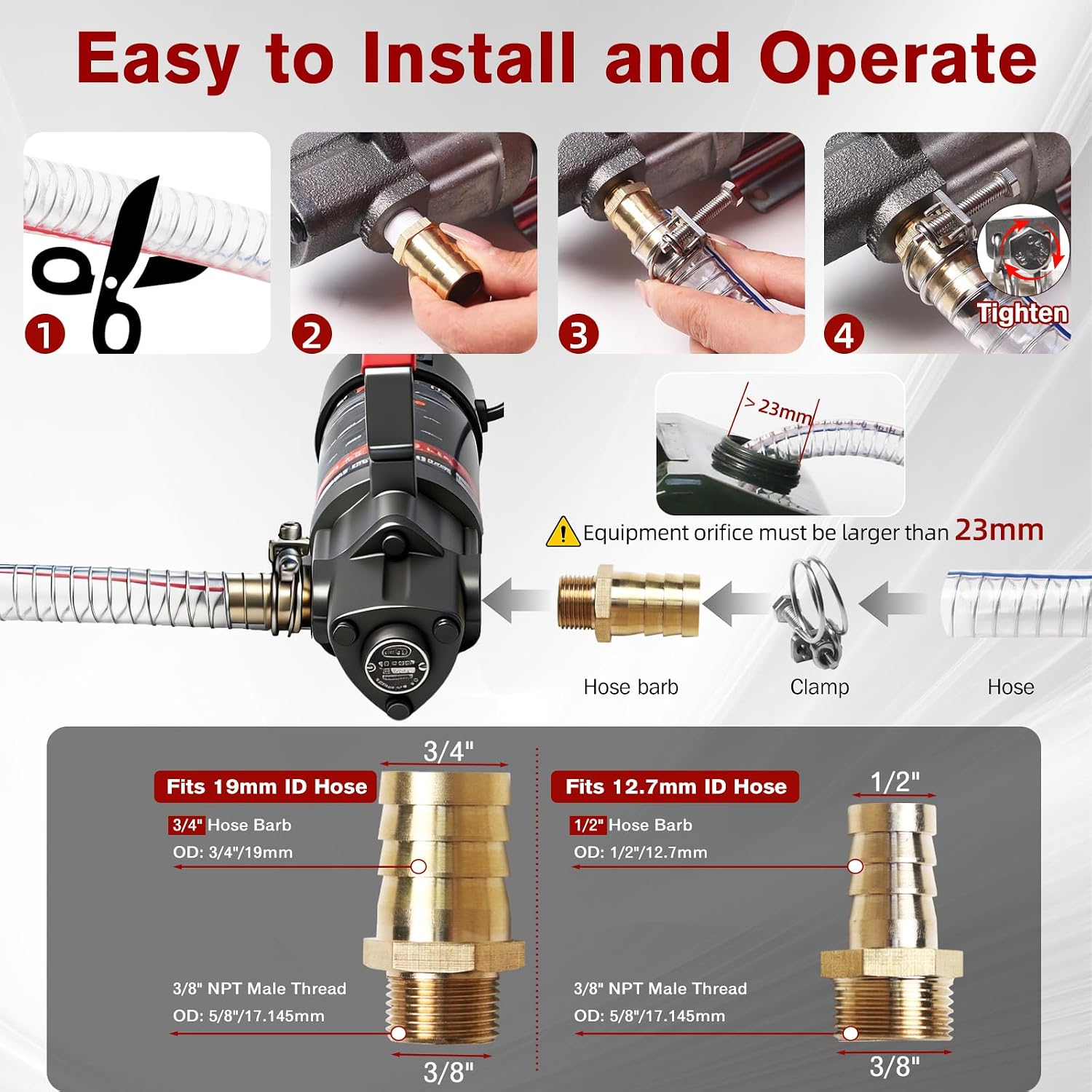 24V Heavy-Duty Gear Pump, 3.2 GPM High Flow Oil Change Pump with Steel Wire Hose, Oil Transfer Pump for Viscous Liquids, Fluid Transfer in Mechanical Equipment for Home Business Farm Boat