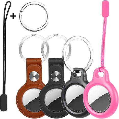 4 pack xry 2 pack leather airtag keychain holder2 pack airtag case with key ring and strap protective airtags case tracker cover with air tag finde