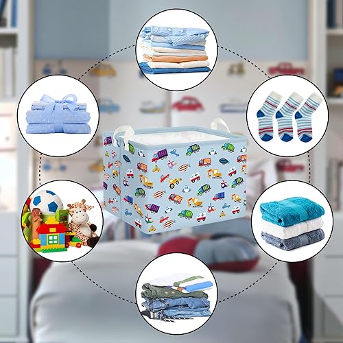 Miniatura 6 de Clastyle Cesta de almacenamiento de camión para vehículo, color azul, para excavadora, para niños, para jardín de infantes, rectangular, ropa,