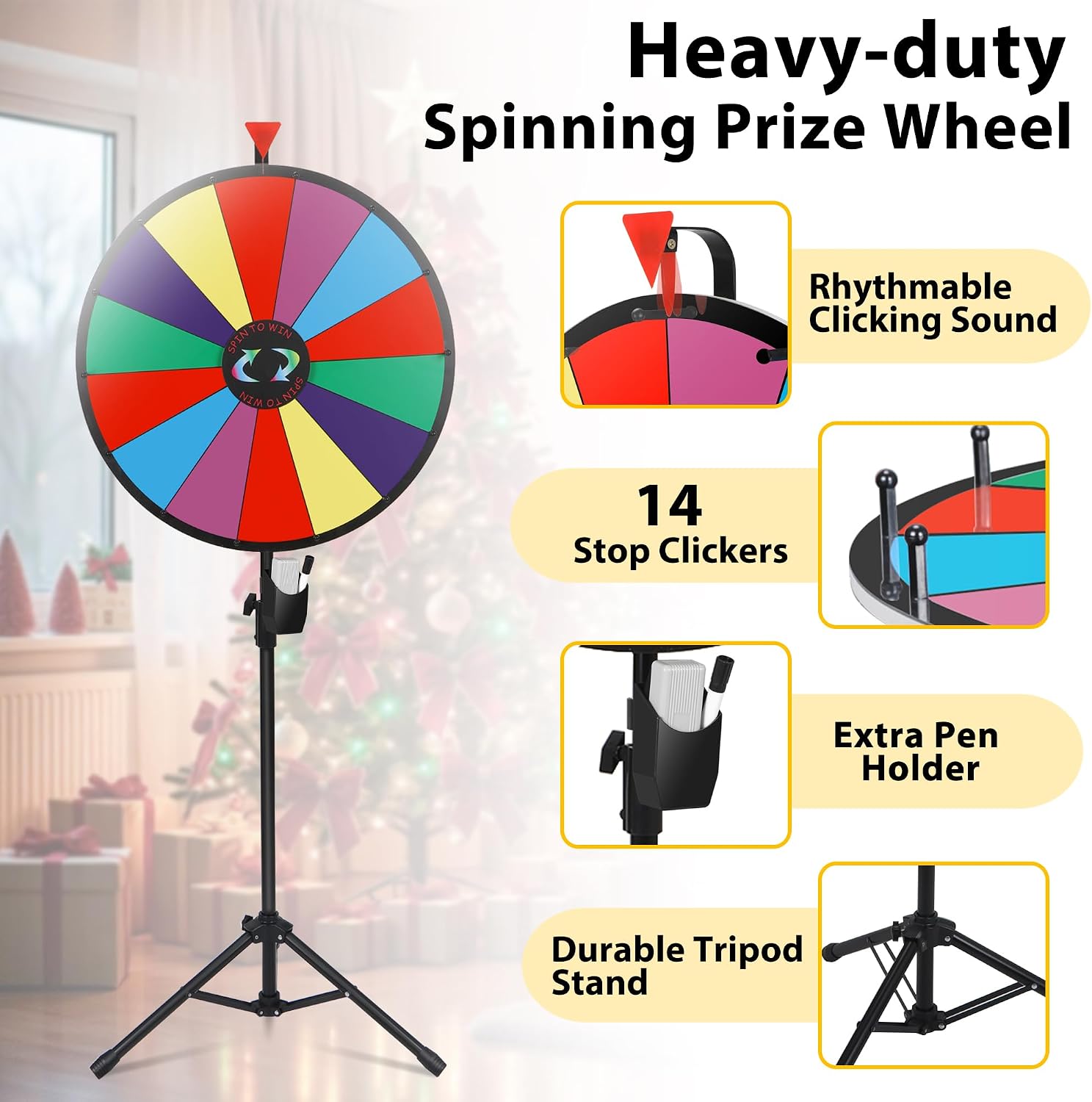 HomGarden 24" Colorful Spinning Prize Wheel | Dual-Use Tabletop/Floor Stand | Dry-Erase Board for Christmas, Carnival, Fundraiser, Promotional & Holiday Events