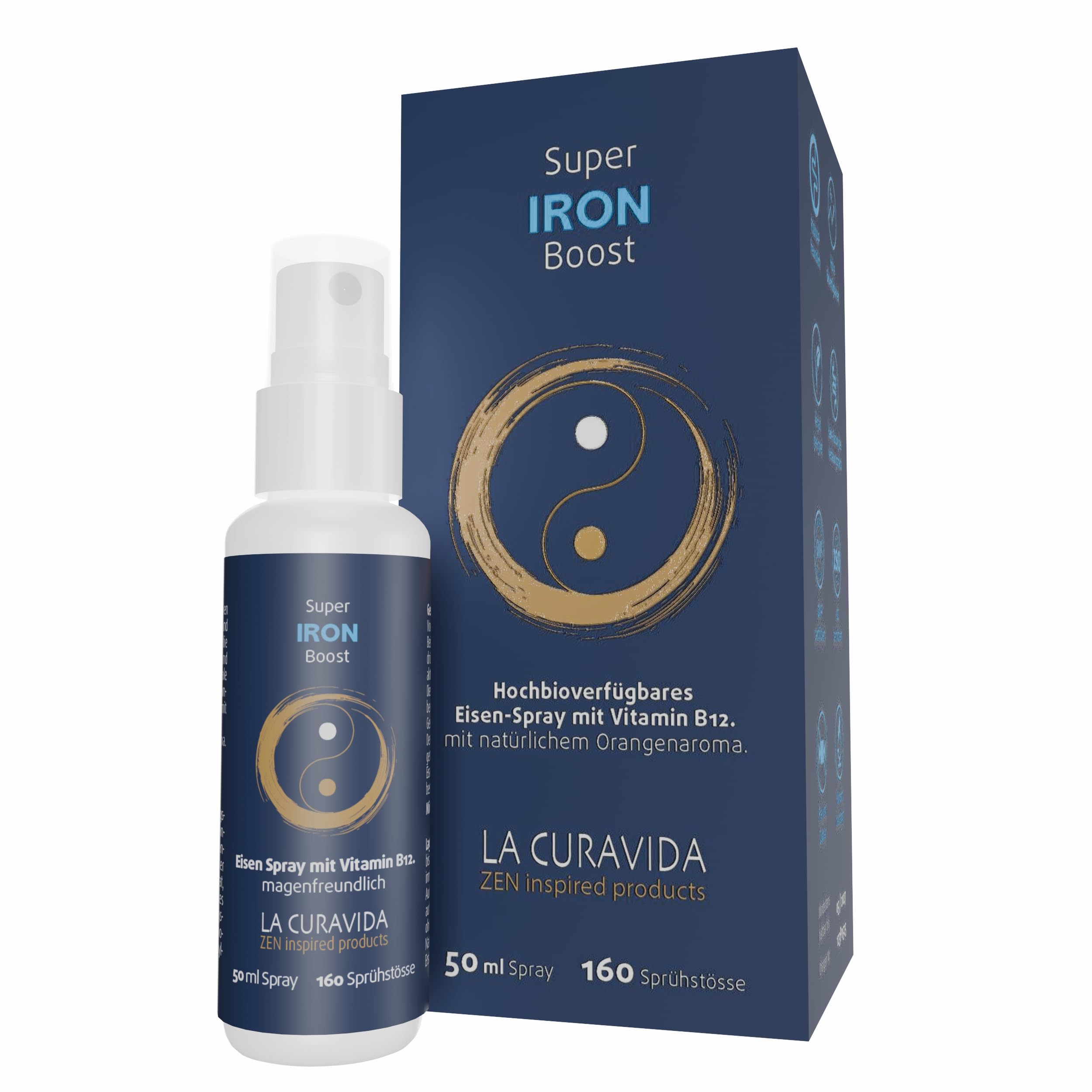Super Iron Boost - Premium Eisen Mundspray mit Vitamin B12 & Folsäure - Hohe Aufnahme über die Schleimhaut - Orangenaroma - Vegan - 50ml (ca 160 Sprühstösse)