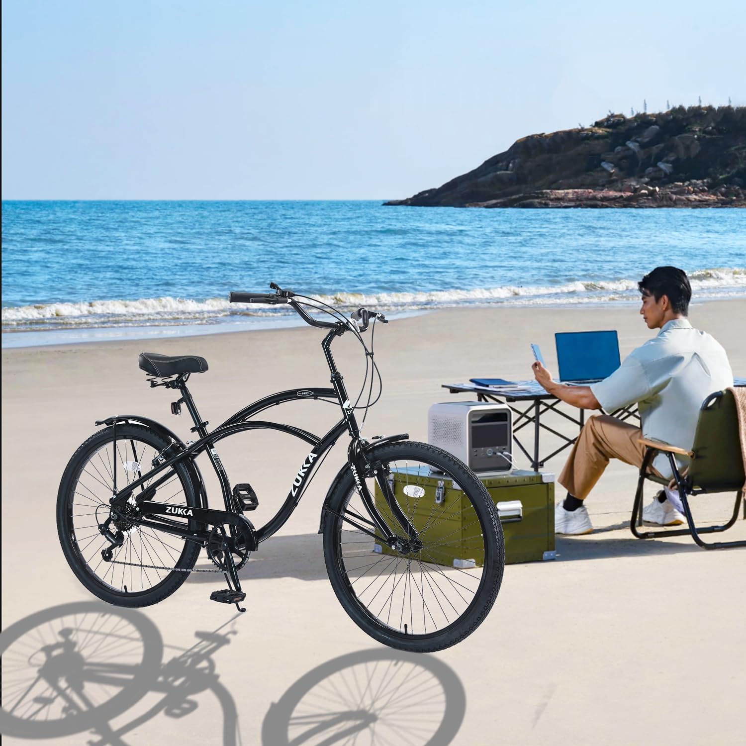 26 Inch Men's Beach Cruiser Bike Commuter Bicycle for Adult Men and Women with Dual V-Brake and Adjustable Seat, 7 Speed Steel Frame for Women Men Multiple Colors