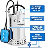 Vista 8 de FOTING Bomba de sumidero de acero inoxidable 304 completa con interruptor de flotador, bomba de agua sumergible automática de 1 HP 4600 GPH