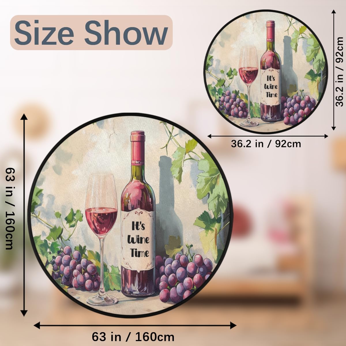 Round Area Rug 3 ft - Red Wine Glass Washable Circle Rugs Non Slip Round Floor Mat - Soft Large Carpet for Living Room Nursery Bedroom Kitchen