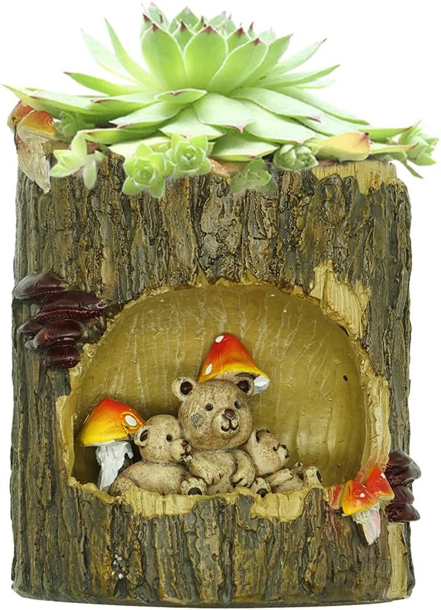 Uranosky Creative Bear Family Resin Succulent Plant Pot Planter Container Office Home Garden Decoration