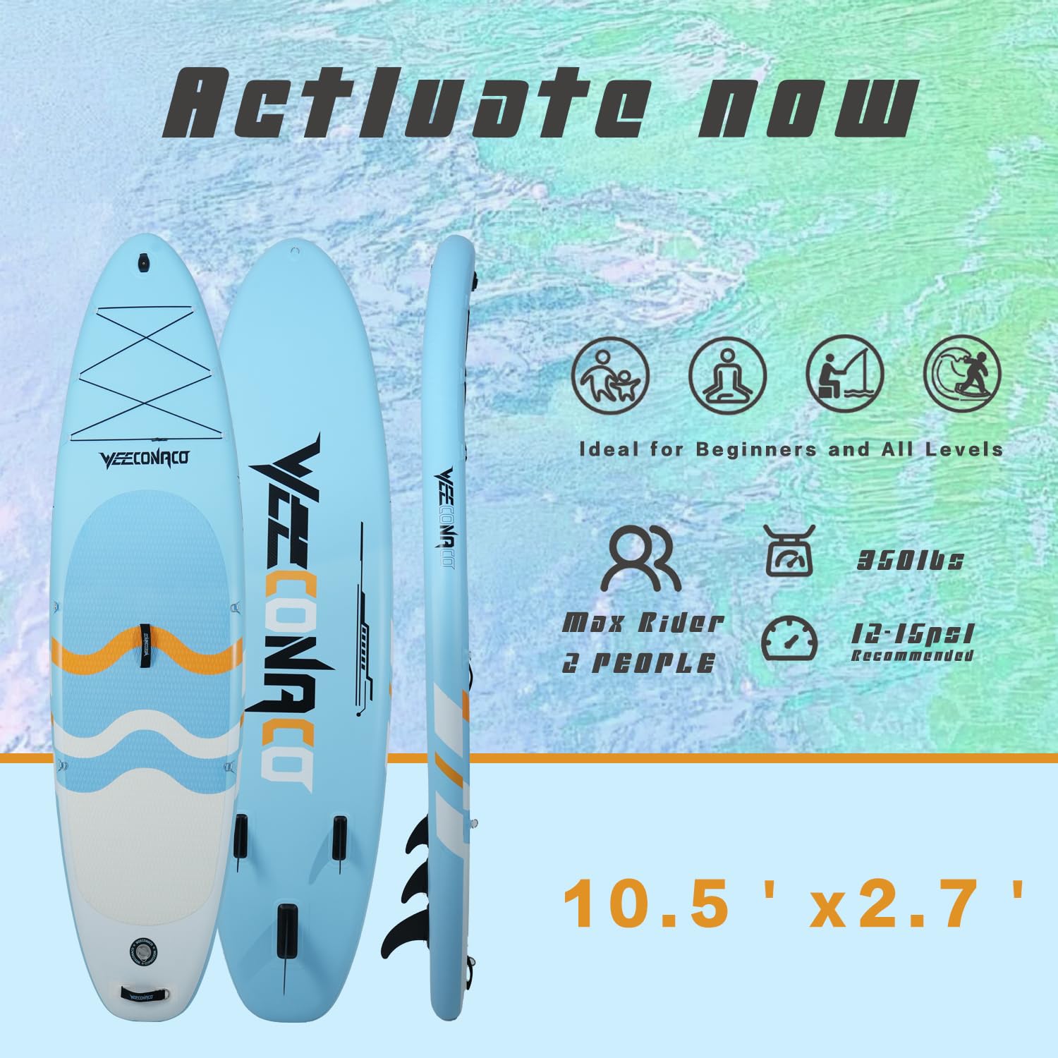 10'6 inch Sup Board Set, 320cm Stand Up Paddling Board Aufblasbar, Fortgeschrittene, 200kg,Komplettes Zubehör, Verstellbares Paddel, Anfänger,Mit Universal Kamerahalterung