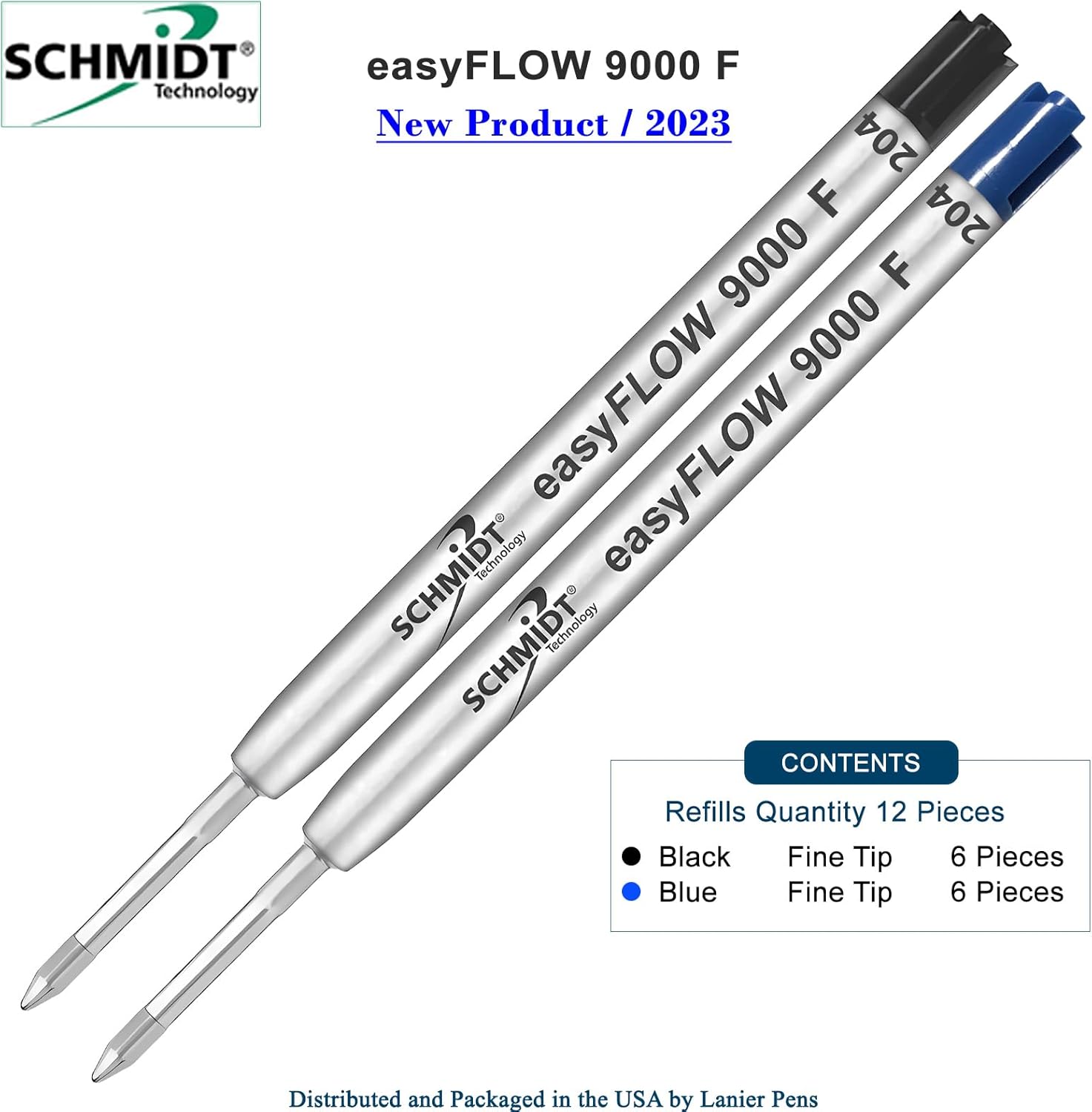 Imprinted Schmidt easyFLOW9000 Ballpoint Refill- Fine Tip 0.8mm, Black & Blue Ink - Pack of 12