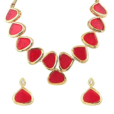 GahneMall Indian Gold Plated Stone Necklace Jewelry Set With Earrings For Girl & Women